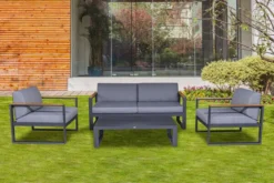 OUTFLEXX Bury Loungemöbel, Anthrazit/grau, Alu/Olefin, 4 Personen, Loungetisch 120x72 Cm