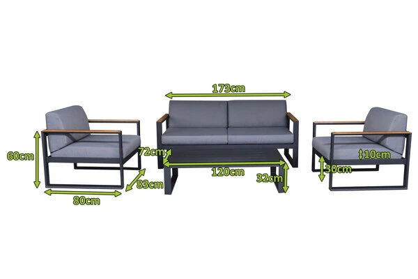 OUTFLEXX Bury Loungemöbel, Anthrazit/grau, Alu/Olefin, 4 Personen, Loungetisch 120x72 Cm 5 OUTFLEXX Bury Loungemöbel, Anthrazit/grau, Alu/Olefin, 4 Personen, Loungetisch 120x72 Cm – Bild 5