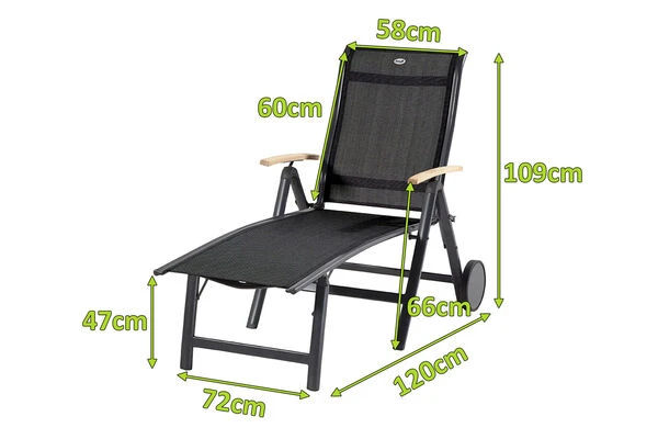 HARTMAN Alice Sonnenliege, Xerix/schwarz, Alu/Teak, 190x109x72cm, FSC-Teak Armlehnen 2 HARTMAN Alice Sonnenliege, Xerix/schwarz, Alu/Teak, 190x109x72cm, FSC-Teak Armlehnen – Bild 2