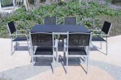 VILLANA Esstischgarnitur, Silber/schwarz, Alu/Holzimitat/Textil, Tisch 150x90cm, 6 Stapelsessel -Deko Garten Verkauf 22562 06.jpg