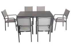 VILLANA Esstischgarnitur, Anthrazit/grau, Alu/Holzimitat/Textil, Tisch 150x90cm, 6 Stapelsessel -Deko Garten Verkauf 22580 07.jpg