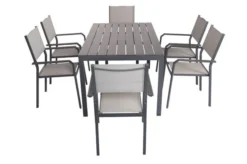 VILLANA Esstischgarnitur, Anthrazit/grau, Alu/Holzimitat/Textil, Tisch 150x90cm, 6 Stapelsessel -Deko Garten Verkauf 22580 08.jpg