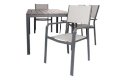 VILLANA Esstischgarnitur, Anthrazit/grau, Alu/Holzimitat/Textil, Tisch 150x90cm, 6 Stapelsessel -Deko Garten Verkauf 22580 09.jpg