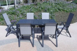 VILLANA Esstischgruppe, Anthrazit/grau, Alu/Textilene, Tisch 130/180x90cm, 4 Stapelsessel, 2 Multipo 26 VILLANA Esstischgruppe, Anthrazit/grau, Alu/Textilene, Tisch 130/180x90cm, 4 Stapelsessel, 2 Multipo -Deko Garten Verkauf 22589 07.jpg