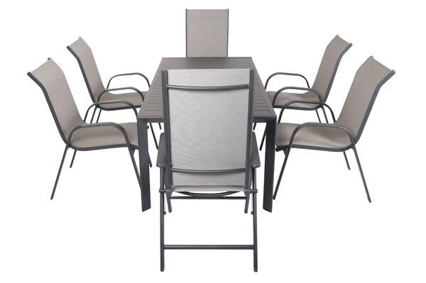 VILLANA Esstischgruppe, Anthrazit/grau, Alu/Textilene, Tisch 130/180x90cm, 4 Stapelsessel, 2 Multipo 9 VILLANA Esstischgruppe, Anthrazit/grau, Alu/Textilene, Tisch 130/180x90cm, 4 Stapelsessel, 2 Multipo – Bild 9