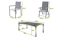 OUTFLEXX Esstischgarnitur, Silber, Edelstahl/Granit/Textil, 200x100 Cm, 4 Gartensessel, 2 Multipos, Armlehnen Aus Teak -Deko Garten Verkauf 22772 05.jpg