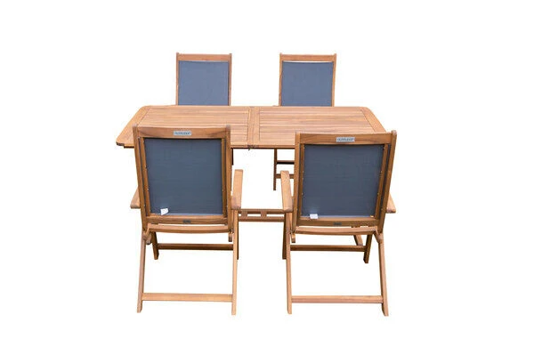 OUTFLEXX Sitzgruppe, Natur/grau, Akazie/Textilene, Ausziehtisch 150/200 X 90 Cm, 4 Multipo 5-fach 11 OUTFLEXX Sitzgruppe, Natur/grau, Akazie/Textilene, Ausziehtisch 150/200 X 90 Cm, 4 Multipo 5-fach – Bild 11