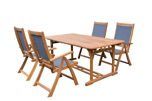 OUTFLEXX Sitzgruppe, Natur/grau, Akazie/Textilene, Ausziehtisch 150/200 X 90 Cm, 4 Multipo 5-fach 2 OUTFLEXX Sitzgruppe, Natur/grau, Akazie/Textilene, Ausziehtisch 150/200 X 90 Cm, 4 Multipo 5-fach – Bild 2