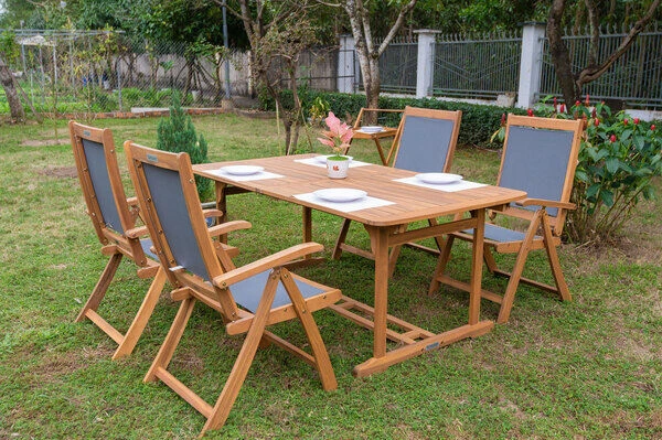 OUTFLEXX Sitzgruppe, Natur/grau, Akazie/Textilene, Ausziehtisch 150/200 X 90 Cm, 4 Multipo 5-fach 7 OUTFLEXX Sitzgruppe, Natur/grau, Akazie/Textilene, Ausziehtisch 150/200 X 90 Cm, 4 Multipo 5-fach – Bild 7