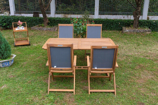 OUTFLEXX Sitzgruppe, Natur/grau, Akazie/Textilene, Ausziehtisch 150/200 X 90 Cm, 4 Multipo 5-fach 8 OUTFLEXX Sitzgruppe, Natur/grau, Akazie/Textilene, Ausziehtisch 150/200 X 90 Cm, 4 Multipo 5-fach – Bild 8