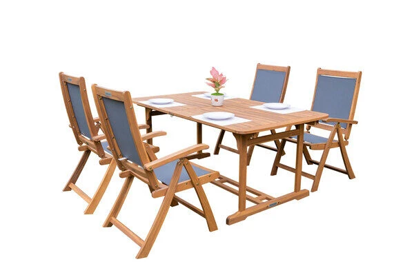 OUTFLEXX Sitzgruppe, Natur/grau, Akazie/Textilene, Ausziehtisch 150/200 X 90 Cm, 4 Multipo 5-fach 9 OUTFLEXX Sitzgruppe, Natur/grau, Akazie/Textilene, Ausziehtisch 150/200 X 90 Cm, 4 Multipo 5-fach – Bild 9