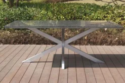 STERN Esstischgarnitur, Silbergrau/grau, Edelstahl/Textilene, Tisch 200 X 100 Cm, 4 Stapelsessel, Hohe Rückenlehne, 2 Multipo -Deko Garten Verkauf 22911 07.JPG