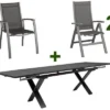 KETTLER Altura Esstischgarnitur, Anthrazit, Alu / Spraystone / Textil, Tisch 180/280x100cm, 8 Stapelsessel, 2 Multipo