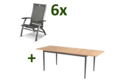 HARTMAN Silencio / Primo Sitzgruppe, Xerix/natur, Alu/Teak, 6 Multipo, 160/220x90cm, FSC-Teak Tischplatte