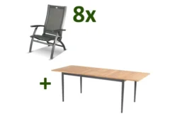 HARTMAN Silencio / Primo Sitzgruppe, Xerix/natur, Alu/Teak, 8 Multipo, 160/220x90cm, FSC-Teak Tischplatte