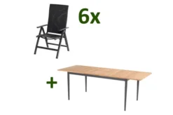 HARTMAN Silencio / Primo Sitzgruppe, Xerix/natur, Alu/Teak, 6 Multipo, 160/220x90cm, FSC-Teak Armlehnen