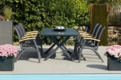 HARTMAN Xanadu / Da Vinci Sitzgruppe, Xerix/natur, Alu/Teak/Glaskeramik, 6 Dining Sessel, 160/220x100cm, FSC-Teak Armlehnen