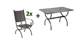 MBM Romeo Esstischgarnitur Elegance, Marone, Schmiedeeisen Verzinkt, Pulverbeschichtet, Tisch 125x75 Cm, 2x Sessel