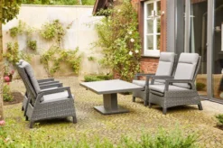 SIENA GARDEN Solea/Bellani Dining Set, Anthrazit/night-blue, Alu/Gardino®-Geflecht/Keramik, 140 X 85 X 50-72cm, Inkl. 4 Diningsessel, Stufenlos Verstellbar