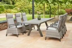 SIENA GARDEN Tirana/Solea Dining Set, Anthrazit/blau, Keramik/Gardino®-Geflecht/Alu, 205-265 X 103 X 76 Cm, Inkl. 6 Diningsessel, Stufenlos Verstellbar