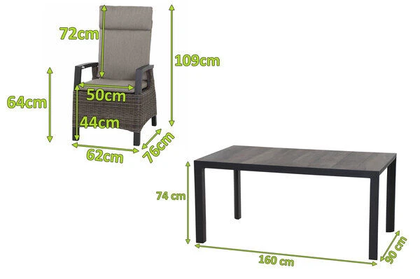 SIENA GARDEN Silva/Corido Dining Set, Anthrazit/grau, Alu/Gardino®-Geflecht/Keramik, 160 X 90cm, Inkl. 4 Diningsessel 5 SIENA GARDEN Silva/Corido Dining Set, Anthrazit/grau, Alu/Gardino®-Geflecht/Keramik, 160 X 90cm, Inkl. 4 Diningsessel – Bild 5
