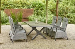 SIENA GARDEN Sincro/Solea Dining Set, Anthrazit/grau/blau, Alu/Gardino®-Geflecht/Keramik, 200-260x103cm, Inkl. 6 Diningsessel, Stufenlos Verstellbar