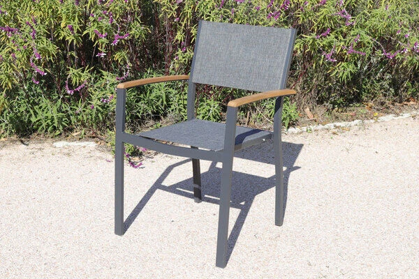 VILLANA Esstischgarnitur, Anthrazit/grau, Alu/ FSC-Akazienholz, Ausziehtisch 150/200 Cm, 8 Stapelstühle 3 VILLANA Esstischgarnitur, Anthrazit/grau, Alu/ FSC-Akazienholz, Ausziehtisch 150/200 Cm, 8 Stapelstühle – Bild 3