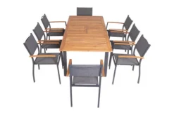 VILLANA Esstischgarnitur, Anthrazit/grau, Alu/ FSC-Akazienholz, Ausziehtisch 150/200 Cm, 8 Stapelstühle 23 VILLANA Esstischgarnitur, Anthrazit/grau, Alu/ FSC-Akazienholz, Ausziehtisch 150/200 Cm, 8 Stapelstühle -Deko Garten Verkauf 23911 15.jpg