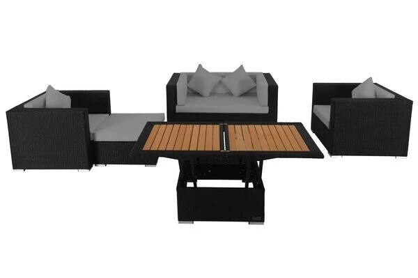 OUTFLEXX Loungemöbel-Set, 5 Personen, Schwarz, Polyrattan, Inkl. Loungetisch, Wasserfeste Kissenbox 3 OUTFLEXX Loungemöbel-Set, 5 Personen, Schwarz, Polyrattan, Inkl. Loungetisch, Wasserfeste Kissenbox – Bild 3