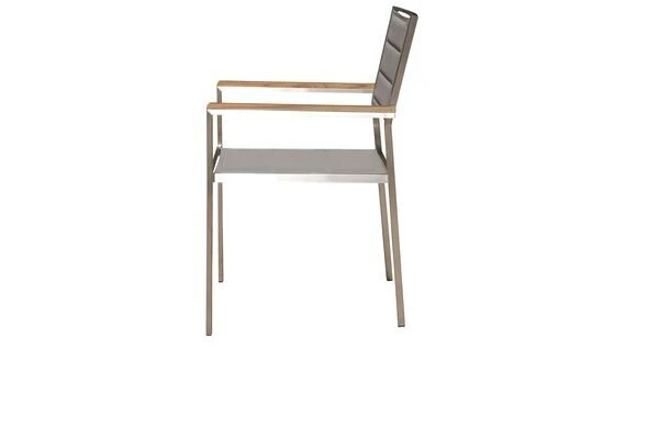 OUTFLEXX Stuhl, Silber, Edelstahl/Textilene, Padded, Armlehnen Aus FSC-Teakholz, 62x56,5x86cm 2 OUTFLEXX Stuhl, Silber, Edelstahl/Textilene, Padded, Armlehnen Aus FSC-Teakholz, 62x56,5x86cm – Bild 2