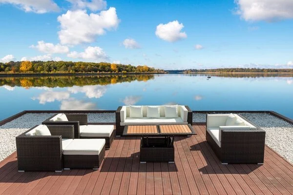 OUTFLEXX Loungemöbel-Set, Braun Marmoriert, Polyrattan, 9 Pers, Wasserfeste Kissenbox, Inkl. Loungetisch 2 OUTFLEXX Loungemöbel-Set, Braun Marmoriert, Polyrattan, 9 Pers, Wasserfeste Kissenbox, Inkl. Loungetisch – Bild 2