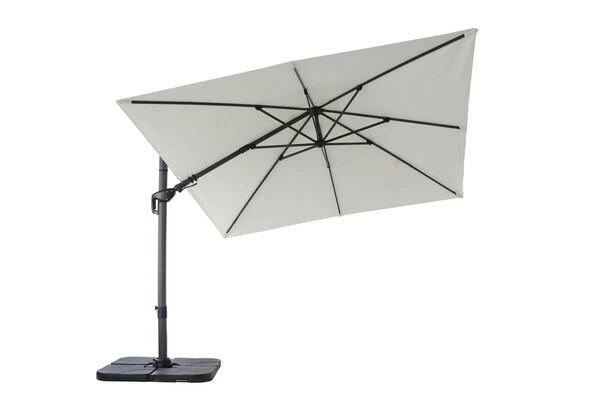 OUTFLEXX Ampelschirm, Creme, Pulverbesch. Aluminium, 300x300 Cm, Inkl. Plattenständer, Twist-Funktion 4 OUTFLEXX Ampelschirm, Creme, Pulverbesch. Aluminium, 300x300 Cm, Inkl. Plattenständer, Twist-Funktion – Bild 4