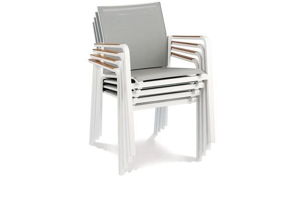 BEST Paros Stapelsessel, Weiß/grau, Alu/Ergotex/Teak, 56 X 64 X 85 Cm 2 BEST Paros Stapelsessel, Weiß/grau, Alu/Ergotex/Teak, 56 X 64 X 85 Cm – Bild 2