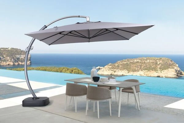 OUTFLEXX Luxus Ampelschirm, Anthrazit, Edelstahl/Aluminium, 350x350cm, Inkl. Schirmständer Und Schutzhülle 2 OUTFLEXX Luxus Ampelschirm, Anthrazit, Edelstahl/Aluminium, 350x350cm, Inkl. Schirmständer Und Schutzhülle – Bild 2