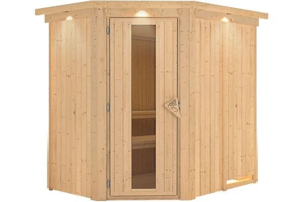 KARIBU Systemsauna Saja, Fichtenholz 68mm, Eckeinstieg, Ca. 2,7m² 2 KARIBU Systemsauna Saja, Fichtenholz 68mm, Eckeinstieg, Ca. 2,7m² – Bild 2