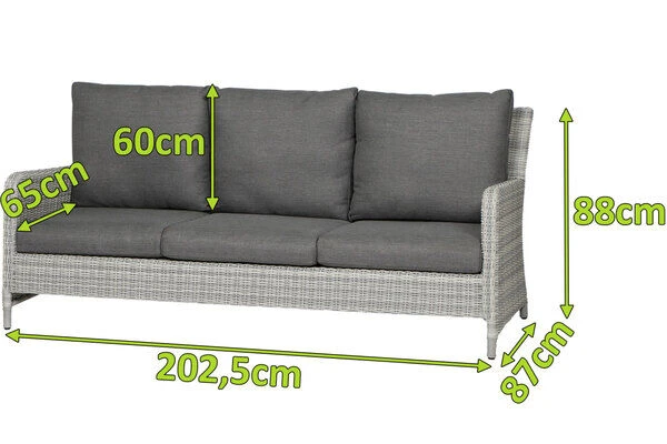 SIENA GARDEN Soria 3-Sitzer Loungesofa, Ice Grey, Alu / Gardino®-Geflecht, 203x87x88 Cm 2 SIENA GARDEN Soria 3-Sitzer Loungesofa, Ice Grey, Alu / Gardino®-Geflecht, 203x87x88 Cm – Bild 2