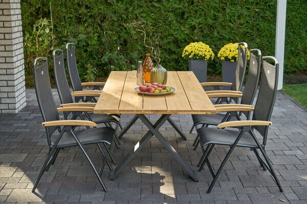 HARTMAN Xanadu Esstisch, Xerix, Alu / Teakholz, 220 X 100 Cm, X-Gestell 2 HARTMAN Xanadu Esstisch, Xerix, Alu / Teakholz, 220 X 100 Cm, X-Gestell – Bild 2