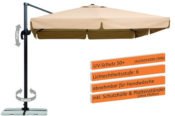 Schneider® SCHNEIDER Rhodos Ampelschirm, Natur, Quadratisch, 300 X 300 Cm 2 Schneider® SCHNEIDER Rhodos Ampelschirm, Natur, Quadratisch, 300 X 300 Cm – Bild 2