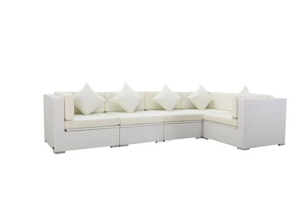 OUTFLEXX Loungemöbel Polyrattan, Weiß, Für 5 Personen, Wasserfeste Kissenbox 2 OUTFLEXX Loungemöbel Polyrattan, Weiß, Für 5 Personen, Wasserfeste Kissenbox – Bild 2