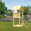 KARIBU Lotti Spielturm, Naturbelassen, Nordische Fichte, 107x107x291cm, Mit Netzrampe