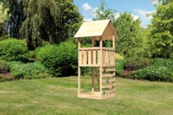 KARIBU Lotti Spielturm, Naturbelassen, Nordische Fichte, 107x107x291cm, Mit Kletterwand ECO