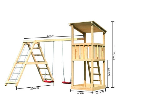 KARIBU Anna Turm, Naturbelassen, Nordische Fichte, 415x264x270cm, Mit Gerüst Und Doppelschaukel 5 KARIBU Anna Turm, Naturbelassen, Nordische Fichte, 415x264x270cm, Mit Gerüst Und Doppelschaukel – Bild 5