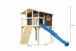 KARIBU Benjamin Stelzenhaus, Terragrau, Nordische Fichte, 198x244x309cm, Mit Rutsche Blau Und Holzrampe -Deko Garten Verkauf 30416 13 05.jpg