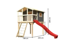 KARIBU Benjamin Stelzenhaus, Terragrau, Nordische Fichte, 198x244x309cm, Mit Rutsche Rot Und Netzrampe -Deko Garten Verkauf 30416 6 05.jpg