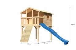 KARIBU Benjamin Stelzenhaus, Naturbelassen, Nordische Fichte, 198x244x309cm, Mit Rutsche Blau Und Holzrampe -Deko Garten Verkauf 30416 9 05.jpg