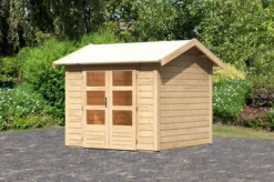KARIBU Gartenhaus Theres 3, Naturbelassen, Fichtenholz 28mm, 270 X 244 X 242 Cm, Satteldach, Massivholzdach