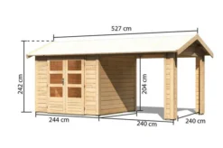 KARIBU Gartenhaus Theres 3, Naturbelassen, Fichtenholz 28mm, 528 X 240 X 242 Cm, Satteldach, Inkl. Dachausbauelement -Deko Garten Verkauf 30471 1 05.jpg