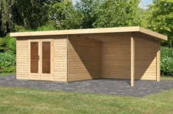 KARIBU Gartenhaus Radeburg 1, Naturbelassen, Fichtenholz 40mm, 664 X 309 X 229,5 Cm, Pultdach, Anbau 3,3m Mit Rückwand