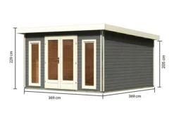 KARIBU Gartenhaus Radeburg 3, Terragrau, Fichtenholz 40mm, 406 X 369 X 229,5 Cm, Pultdach, Inkl. 2 Drehkippfenster -Deko Garten Verkauf 30476 4 05.jpg