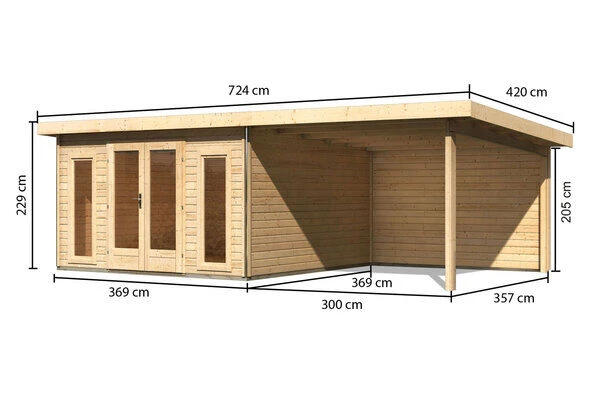 KARIBU Gartenhaus Radeburg 3, Naturbelassen, Fichtenholz 40mm, 724 X 369 X 229,5 Cm, Pultdach, Anbau 3,3m Mit Rückwand 5 KARIBU Gartenhaus Radeburg 3, Naturbelassen, Fichtenholz 40mm, 724 X 369 X 229,5 Cm, Pultdach, Anbau 3,3m Mit Rückwand – Bild 5
